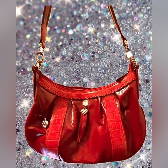 Brighton Red Patent & Croc Embossed Bag Wallet Dust Bag & Orig Box Excel Cond - Picture 4 of 17